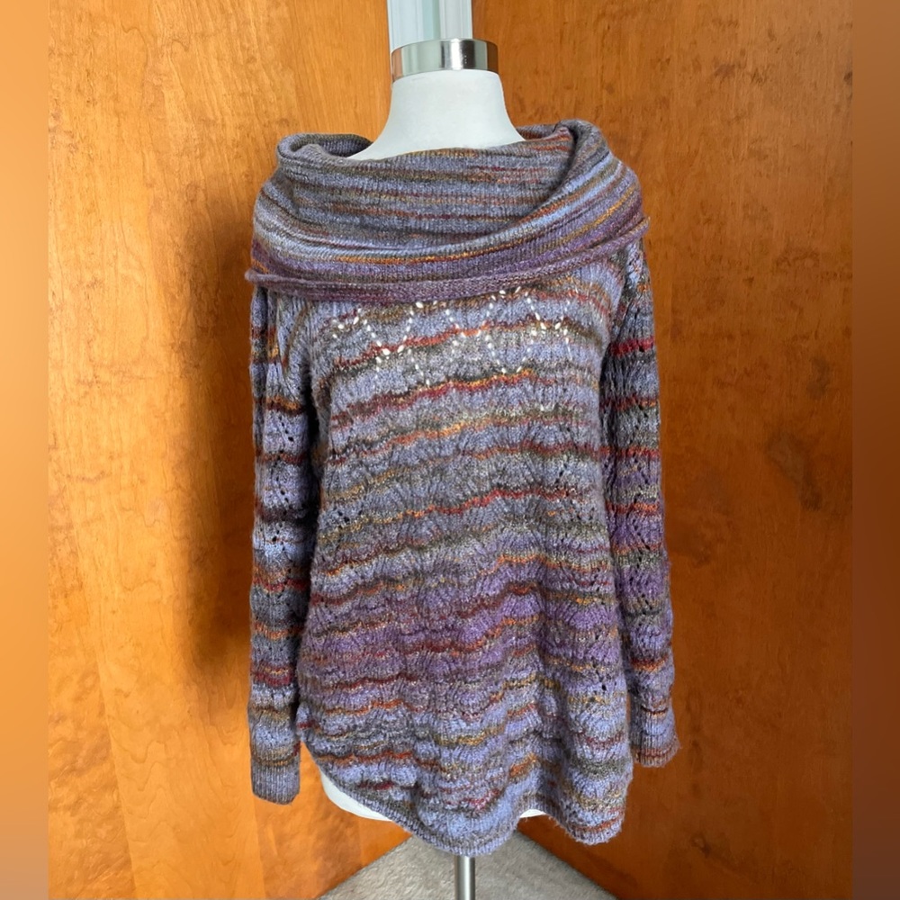 Royal Robbins Multi Color Blue Purple Knit Cowl Neck Sweater Tunic Medium M